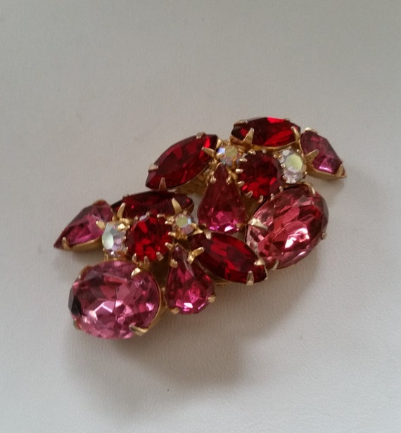 MID CENTURY LUXURY Earrings Large Pink & Ruby Red… - image 7