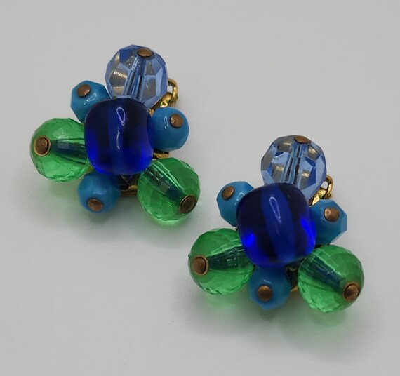 HATTIE CARNEGIE Earrings Blue Green Beaded Gorgeo… - image 1