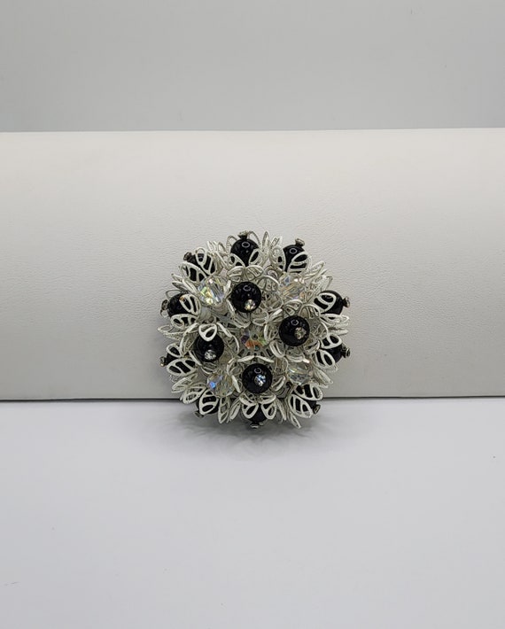 VENDOME Flower Brooch Black White AB Cluster Pin … - image 7