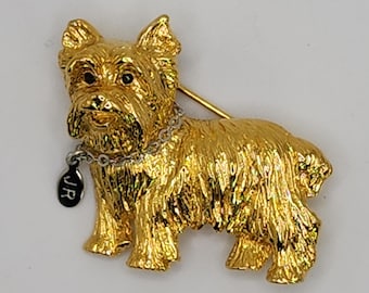 Sweetest JOAN RIVERS Brooch Toy Yorkie Dog Gold Tone Yorkshire Terrier Pin Gift Authentic Collectible Designer Vintage Jewelry Present