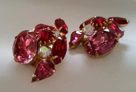MID CENTURY LUXURY Earrings Large Pink & Ruby Red… - image 8