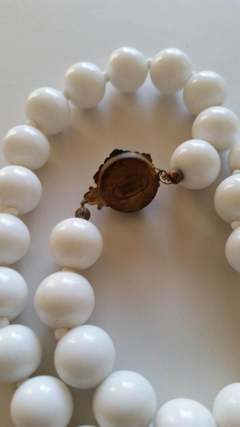 Marvelous Mid Century MIRIAM HASKELL Milk Glass Necklace~24 Inch White Glass Beads~Signed Collectible Designer~Vintage Costume Jewelry