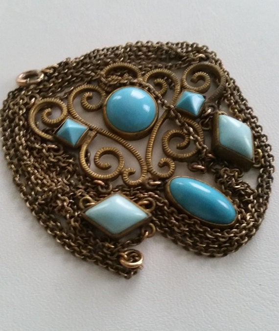 ANTIQUE FESTOON NECKLACE Turquoise Glass Antique … - image 1