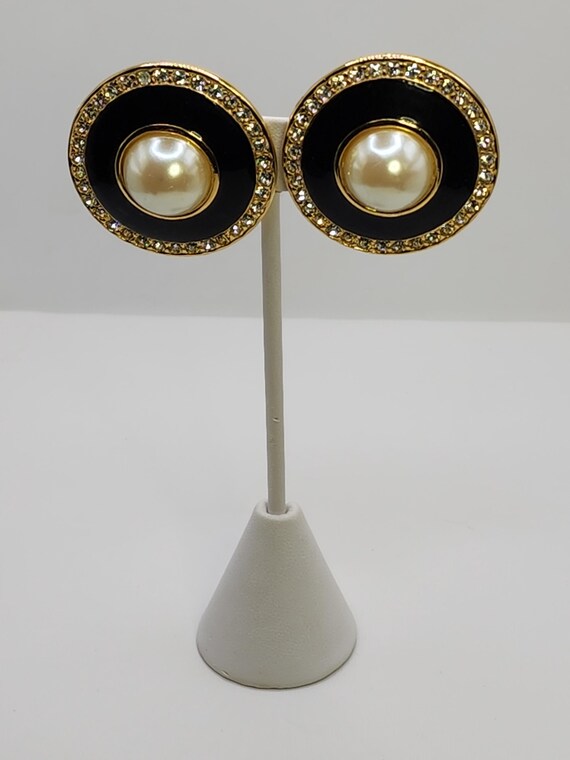 Striking Statement Earrings 1970's Large Black En… - image 5