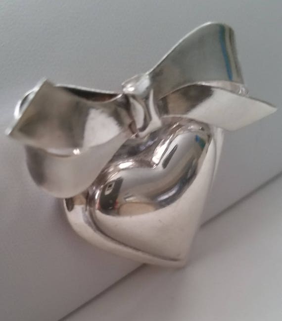 STERLING SILVER HEART Brooch Vintage Jewelry Love… - image 2