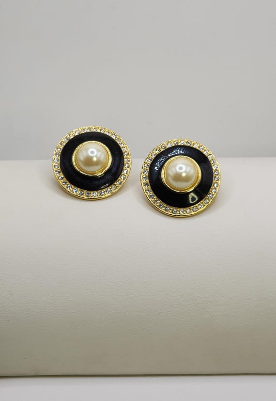 Striking Statement Earrings 1970's Large Black En… - image 8