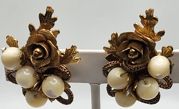 Incredible KRAMER Floral Earrings Golden Roses Mo… - image 10