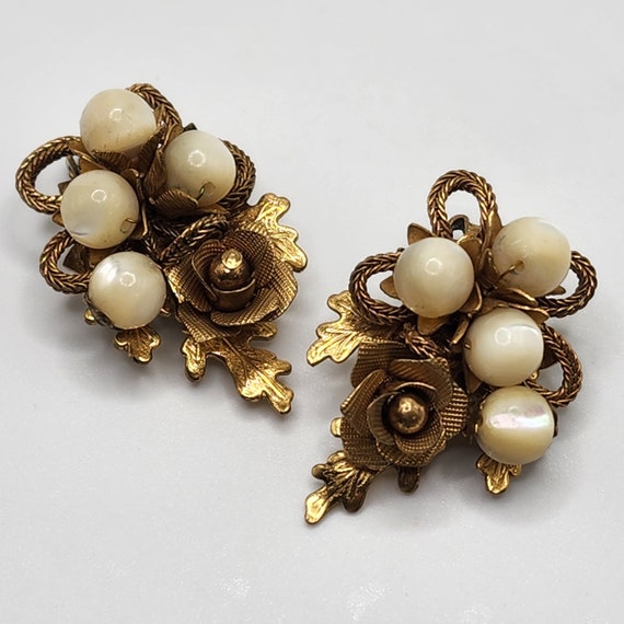 Incredible KRAMER Floral Earrings Golden Roses Mo… - image 1