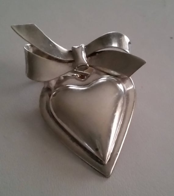 STERLING SILVER HEART Brooch Vintage Jewelry Love… - image 1