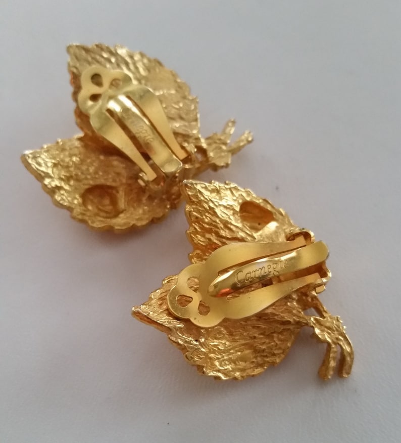 Stunning HATTIE CARNEGIE Signed Bright Golden Leaves Crystal Rhinestone Earrings~Authentic Collectible Designer~Vintage Costume Jewelry Gift