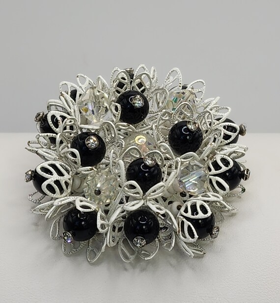 VENDOME Flower Brooch Black White AB Cluster Pin … - image 6