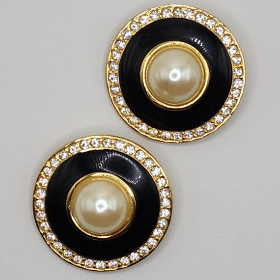 Striking Statement Earrings 1970's Large Black En… - image 4