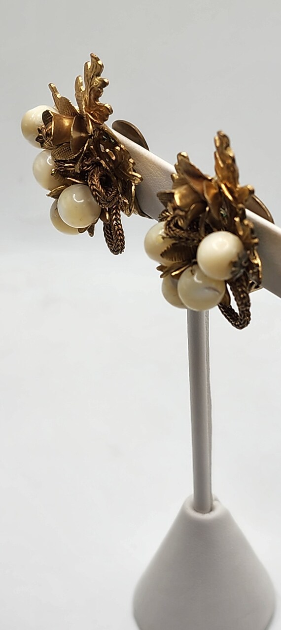 Incredible KRAMER Floral Earrings Golden Roses Mo… - image 8