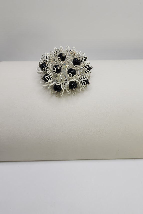 VENDOME Flower Brooch Black White AB Cluster Pin … - image 5