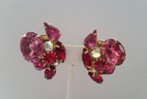 MID CENTURY LUXURY Earrings Large Pink & Ruby Red… - image 3