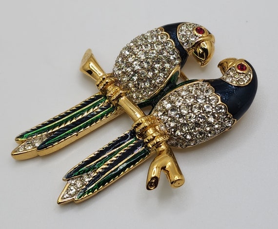 D'ORLAN Parrot Pair Brooch Stunning Vintage Jewel… - image 3