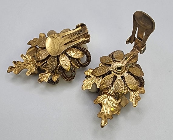 Incredible KRAMER Floral Earrings Golden Roses Mo… - image 9