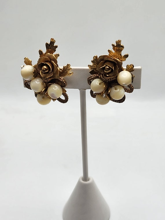 Incredible KRAMER Floral Earrings Golden Roses Mo… - image 7