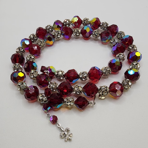Vendome Necklace: Red Aurora Borealis Crystal & Rhinestone, Vintage 1960s