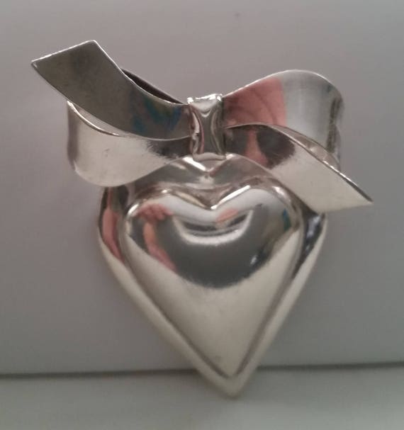 STERLING SILVER HEART Brooch Vintage Jewelry Love… - image 3