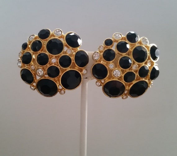 BLANCA Statement Earrings Black And Rhinestone Gi… - image 5