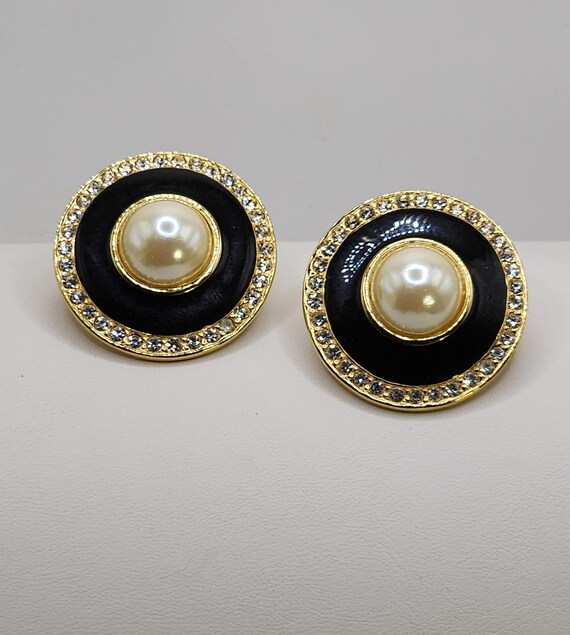 Striking Statement Earrings 1970's Large Black En… - image 9