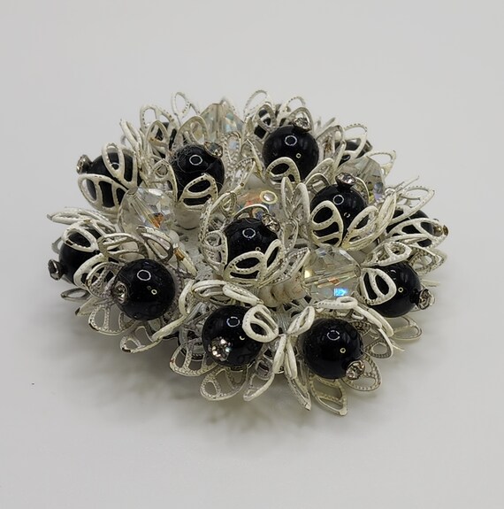 VENDOME Flower Brooch Black White AB Cluster Pin … - image 2