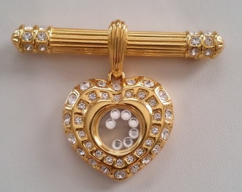 Nolan Miller Diamanté Crystal Heart Brooch, Vintage Designer Jewelry