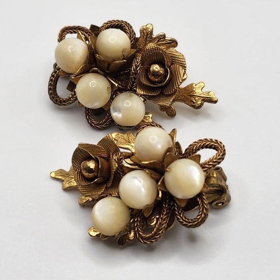 Incredible KRAMER Floral Earrings Golden Roses Mo… - image 3