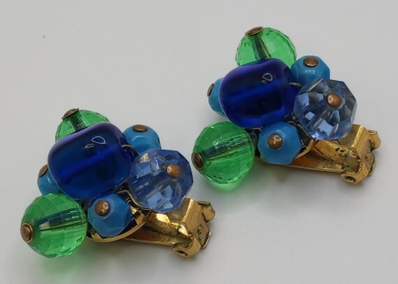 HATTIE CARNEGIE Earrings Blue Green Beaded Gorgeo… - image 3