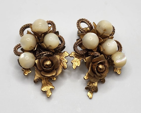 Incredible KRAMER Floral Earrings Golden Roses Mo… - image 6