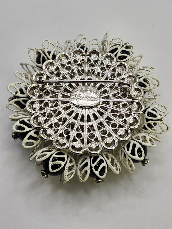 VENDOME Flower Brooch Black White AB Cluster Pin … - image 4