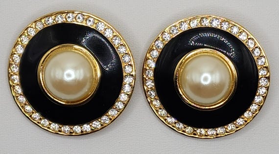 Striking Statement Earrings 1970's Large Black En… - image 2