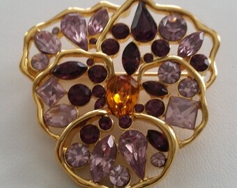 NOLAN MILLER Pansy Flower Brooch Vintage Jewelry Lover Gift Floral Crystal Pin Authentic Collectible Designer Vintage Jewelry Present