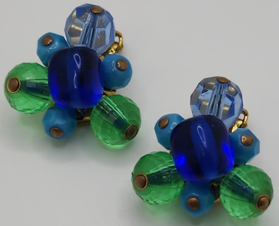 HATTIE CARNEGIE Earrings Blue Green Beaded Gorgeo… - image 2