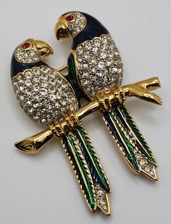 D'ORLAN Parrot Pair Brooch Stunning Vintage Jewel… - image 2