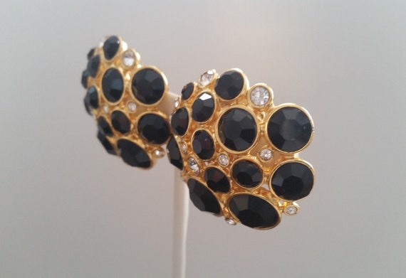 BLANCA Statement Earrings Black And Rhinestone Gi… - image 2