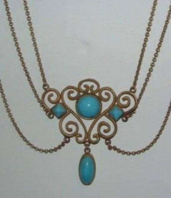 ANTIQUE FESTOON NECKLACE Turquoise Glass Antique … - image 6