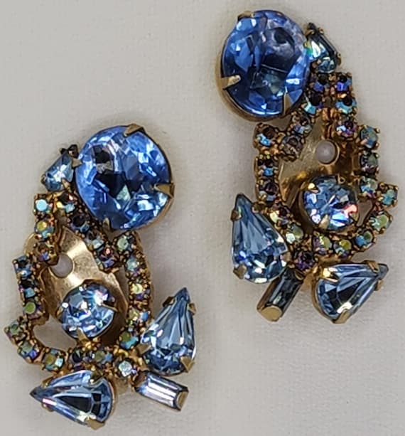Gorgeous HATTIE CARNEGIE Earrings Blue Topaz AB Crystal