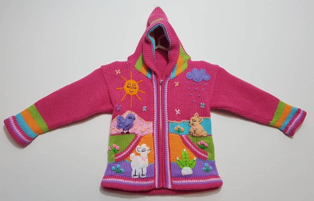 Peruvian kids wool sweater cardigan with Embroidered details Etsy