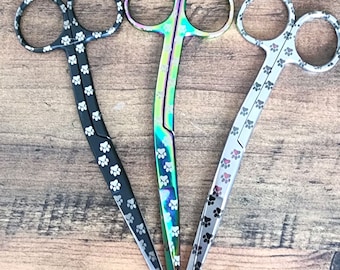 Knowles style laser engraved paw bandage scissors for vet tech technician nurse