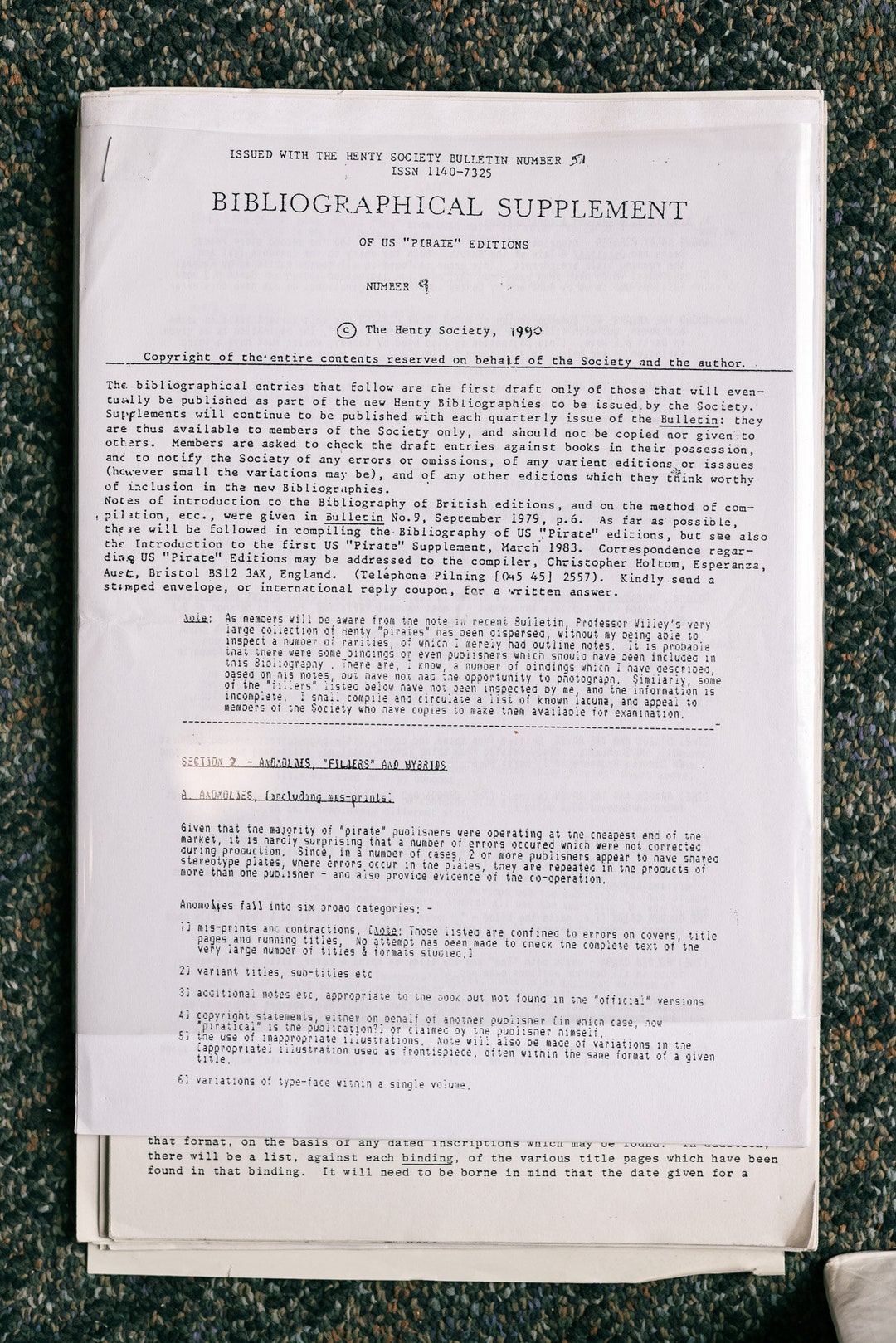 1983 to 1990, 1st Printing of Bibliographical Supplement of American ...