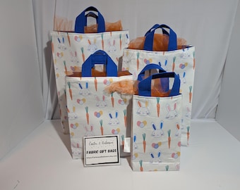 Reusable Easter Fabric Gift Bag |  Easter Basket – Bunny Faces, Carrots & Eggs – Eco-Friendly Spring Wrapping