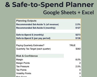 Tax Set Aside & Safe to Spend Planner for Self-Employed (Google Sheets + Excel)