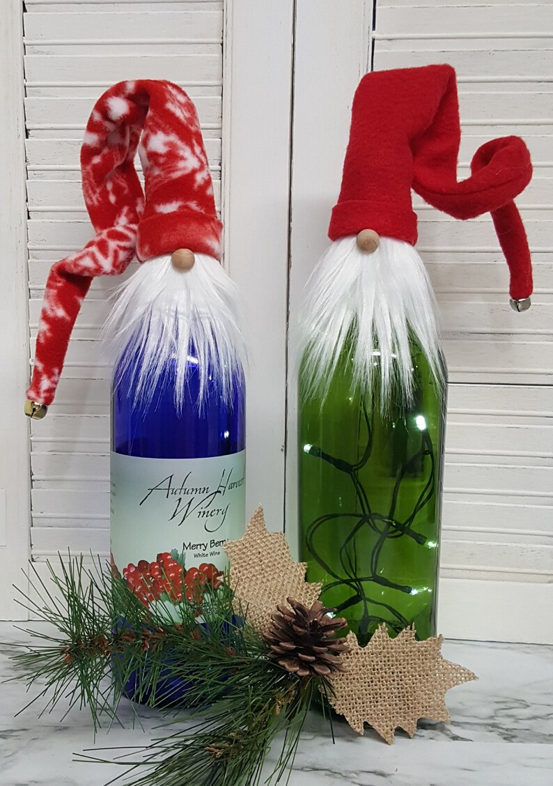 Pair of Santa Gnome Wine Bottle toppers Fun & Cute gift Etsy