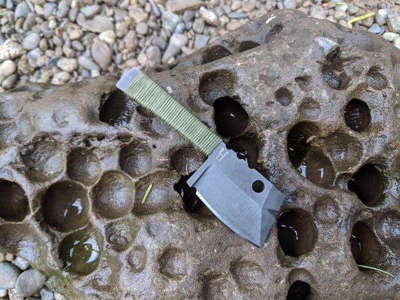 Micro cleaver with pry bar tip. Handmade Custom EDC blade