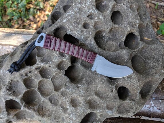 Leather and micro cord wrapped custom EDC knife, AEB-l stainless tactical blade