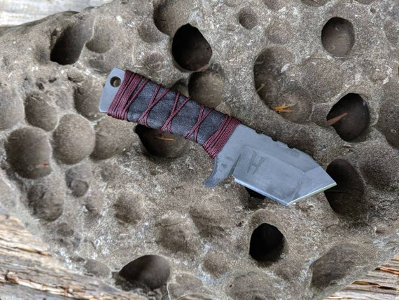 Mini EDC Tanto With Micro cord or Sheepskin wrapped handle. Custom handmade utility blade.