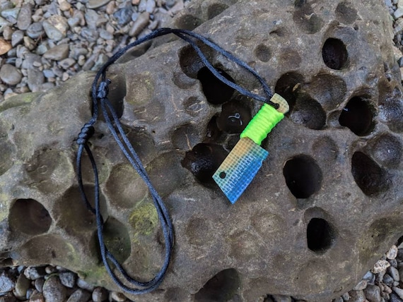 Mini cleaver burlap micarta bead necklace pendant