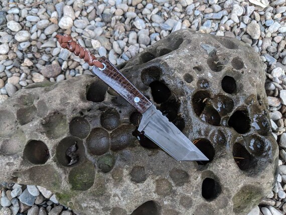 Mini EDC Tanto with horizontal sheath. Custom handmade fixed blade